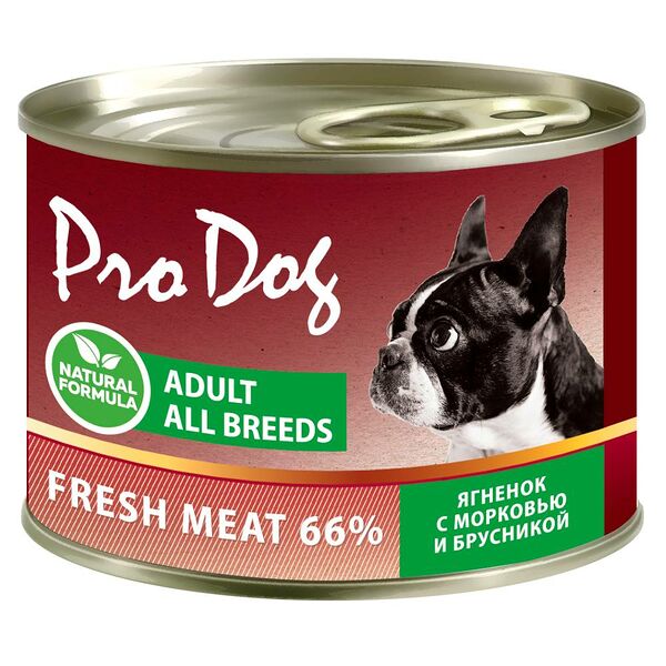 Корм для собак PRO DOG ягненок, морковь, брусника банка