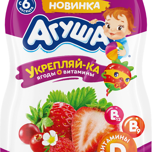 Пюре фруктово-ягодное АГУША Укрепляй-ка Яблоко, клубника, земляника и клюква, с 6 месяцев, 80г