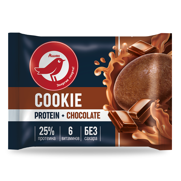 Печенье Ашан Красная птица протеиновое с шоколадным вкусом