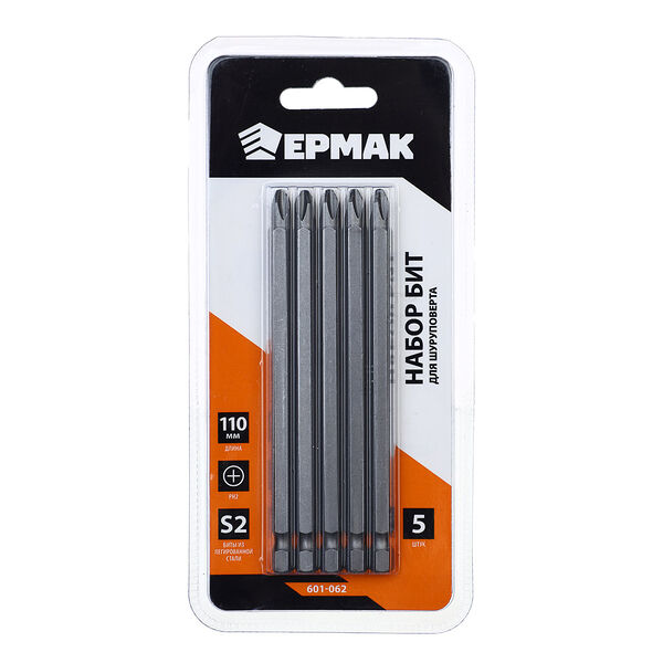 Ермак биты для шуруповерта ph2х110 мм, удлиненные, на блистере 5 шт.