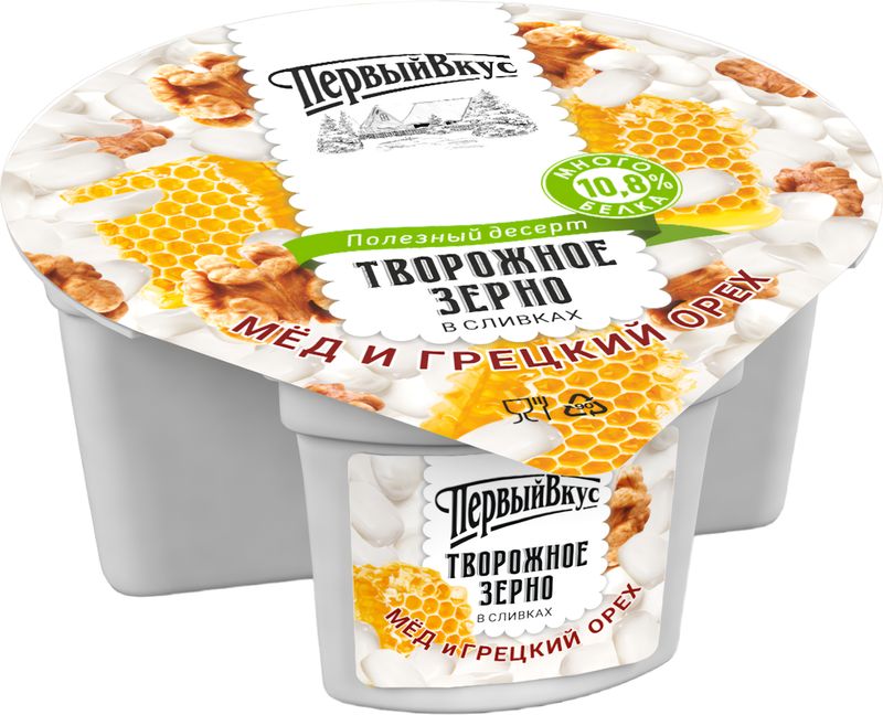 

Творог зерненый Первый Вкус в сливках мед-орех бзмж, 130г