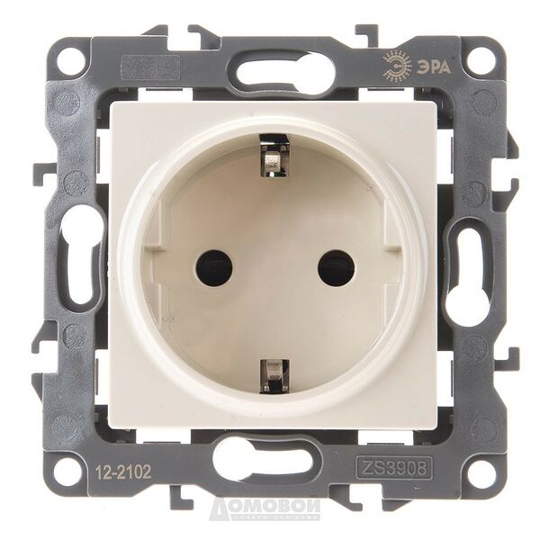 Розетка ЭРА 12 одинарная с заземлением со шторками слоновая кость