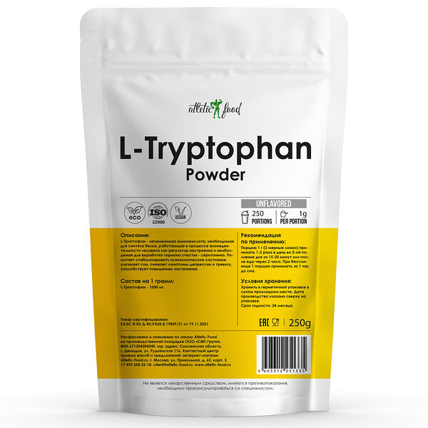 Atletic Food Л-Триптофан 100% L-Tryptophan Powder -  натуральный 250 г