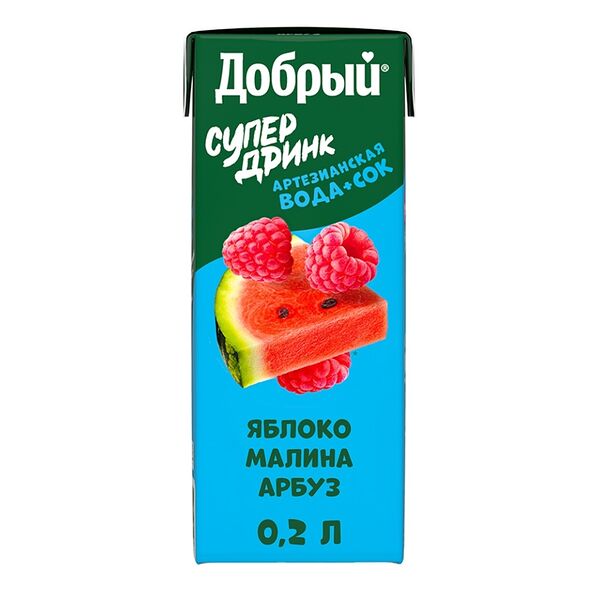 Напиток сокосодержащий Добрый Active kid яблоко-малина-арбуз 200мл