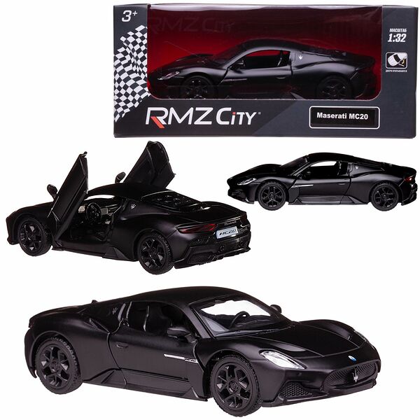 Машина металлическая RMZ City 1:32 Maserati MC 2020,инерционный механизм, двери открываются, черный матовый цвет.
