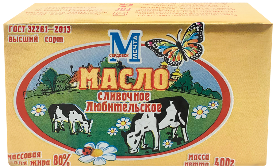 

Масло сливочное Мечта Любительское 80%, без змж 400 г