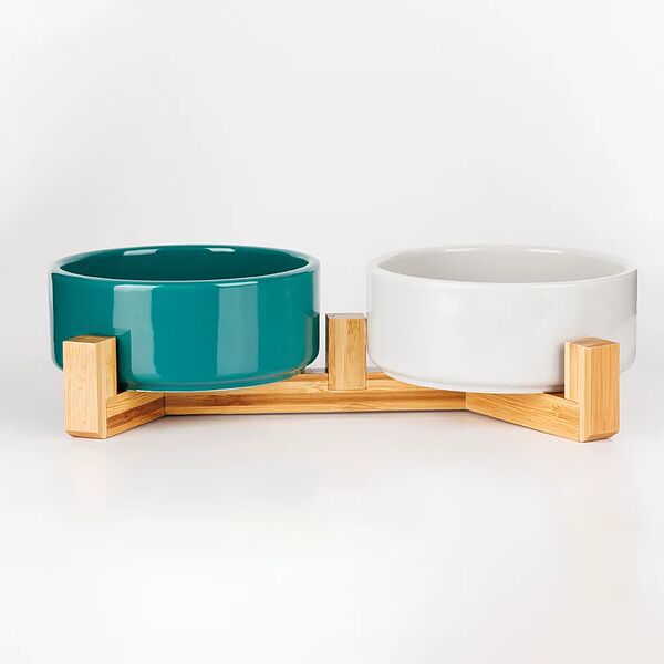 Rurri Набор из 2-х керамических мисок на подставке для кошек и собак, 2 шт. по 380 мл