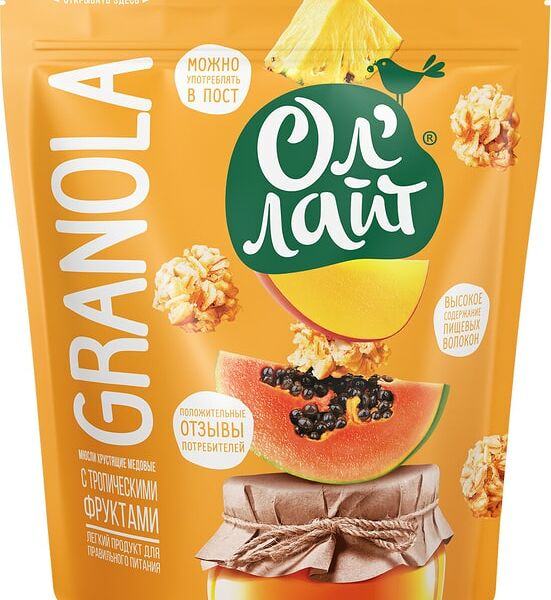 Гранола Ол Лайт медовые с тропическими фруктами 280г