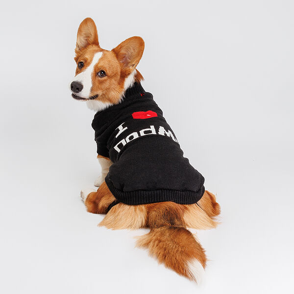 Свитер для собак I love DadMom, 55 см, черный