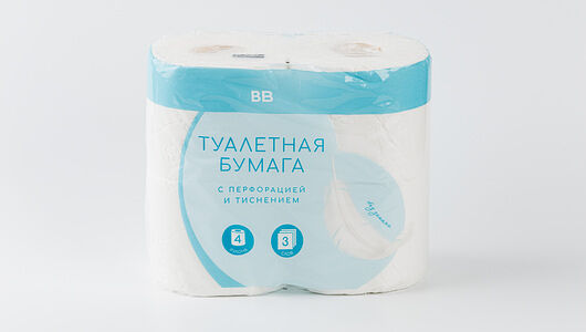 Туалетная бумага 3 слоя белая, 4 рулона