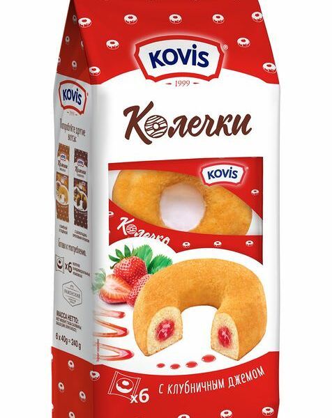 Изделия хлебобулочные Kovis Колечки сдобные с клубничным джемом, 240г