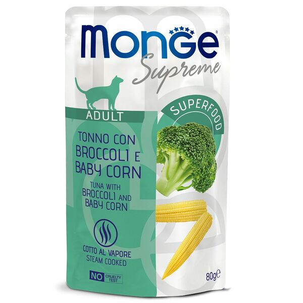 Корм для кошек MONGE Supreme Pouch тунец с брокколи и мини-кукурузой пауч 80г (упаковка - 24 шт)