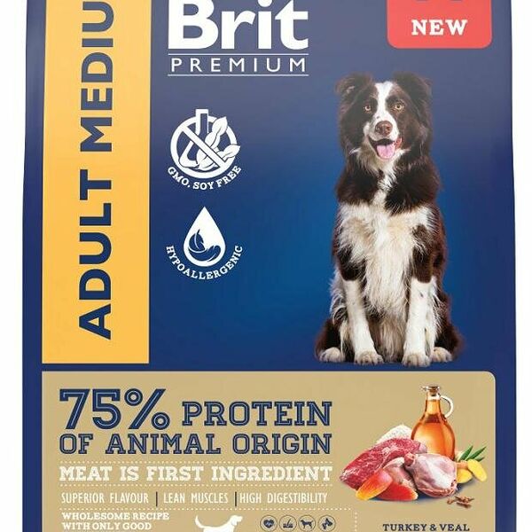 Корм для взрослых собак Brit средних пород с индейкой и телятиной