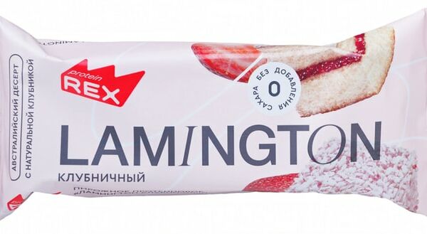 Пирожное Proteinrex Lamington протеиновое клубничное 50г