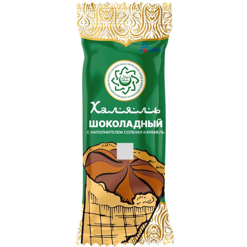 

Мороженое Ландис Халяль Пломбир шоколад с соленой карамелью рожок 90 г