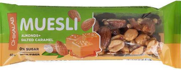 Батончик ореховый CHIKALAB MUESLI Минадаль с солёной карамелью (без сахара)