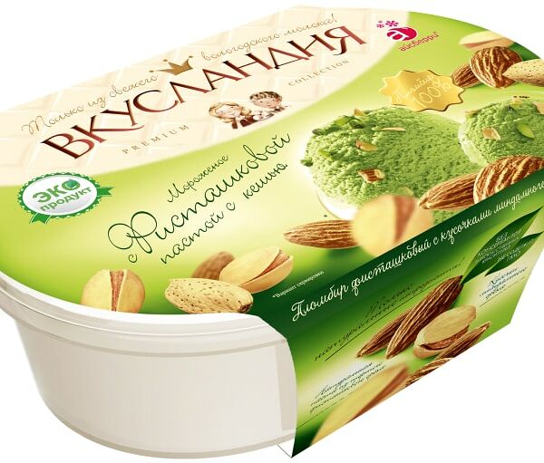 Мороженое Вкусландия Фисташковое с миндалем 450г
