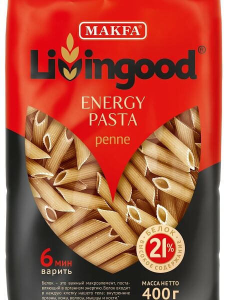 Макароны Makfa Livingood Energy Pasta Penne высокобелковые 400г