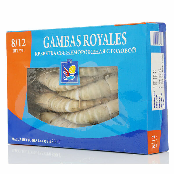Креветка свежемороженая с головой 8/12 ТМ Gambas Royales (Гамбас Роялес)