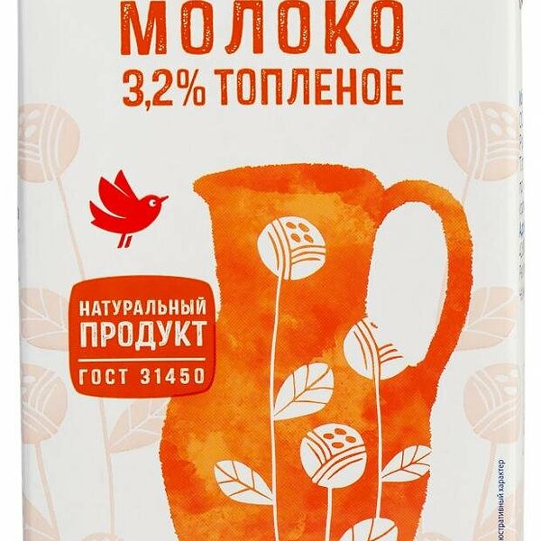 Молоко ультрапастеризованное АШАН Красная птица Топленое 3.2%