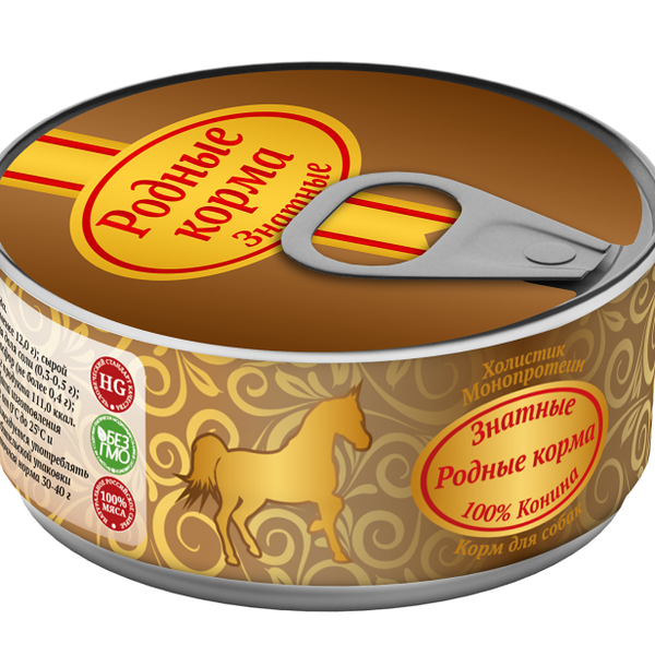 Консервы для собак холистик ТМ Родные корма Знатные с кониной