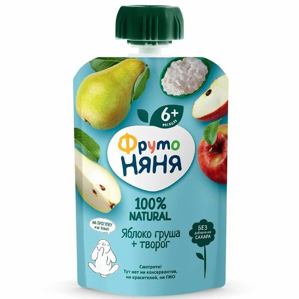 Пюре ФрутоНяня яблоко-груша-творог с 6 месяцев, 90г