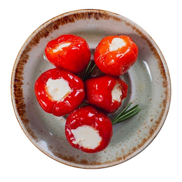 Сладкие пикантные черри-перчики фаршированные сливочным сыром в масляной заливке