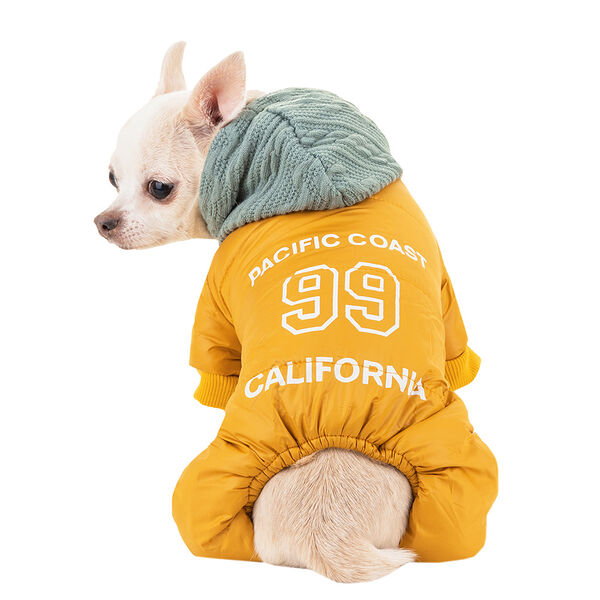 Комбинезон с капюшоном для собак S желтый (унисекс)