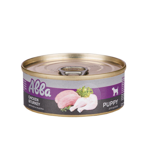 Консервы для щенков Abba Цыпленок и индейка