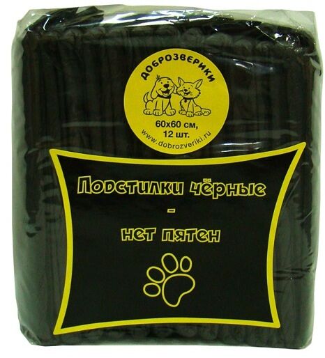 Подстилки для животных Доброзверики впитывающие суперабсорбент черные 60х60 см 12 шт