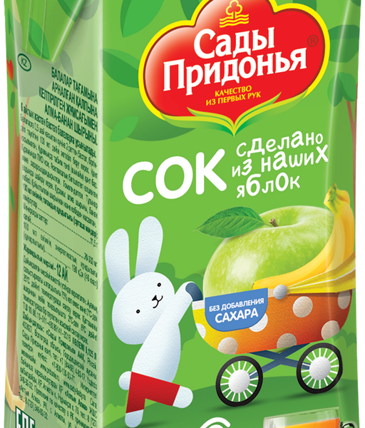 Сок САДЫ ПРИДОНЬЯ Яблоко, банан с мякотью восстановленный, с 6 месяцев