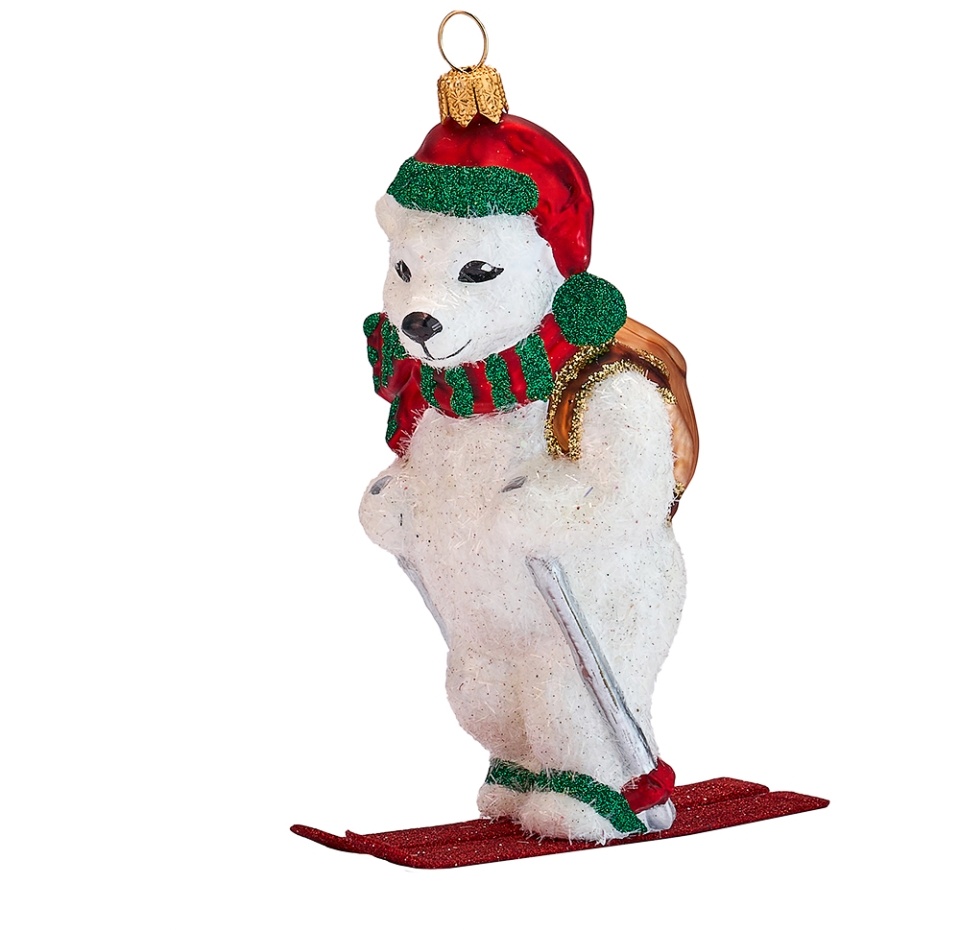 

Игрушка для елки Impuls «Коллекция Праздник» Белый медведь в шапке на лыжах 10см стекло, Польша