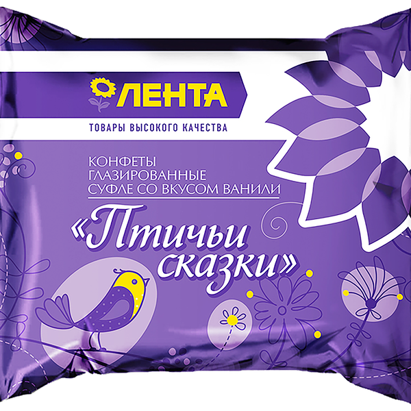 Конфеты ЛЕНТА Птичьи сказки в конд. глазури нежное суфле вкус ванили вес 