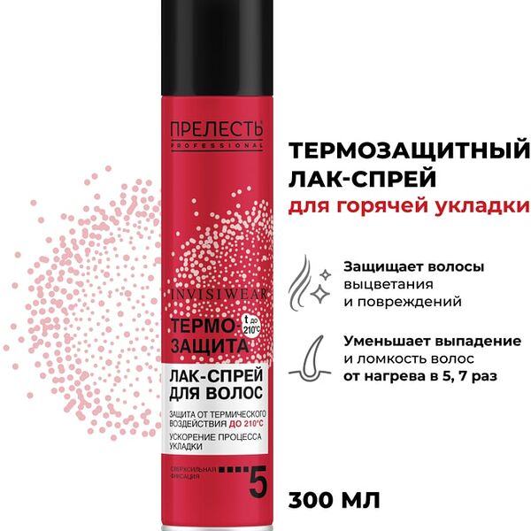 Лак-спрей для волос Прелесть Professional Invisiwear термозащитный для горячей укладки 300мл