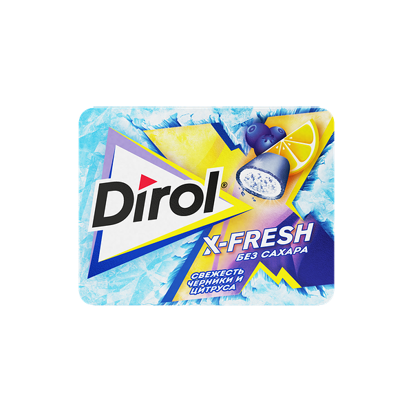 Жевательная резинка Dirol X-Fresh Свежесть черники и цитруса без сахара со вкусом черники и цитрусовых фруктов, 16г