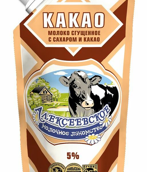 Молоко сгущённое Алексеевское с сахаром и какао 5%, 270г