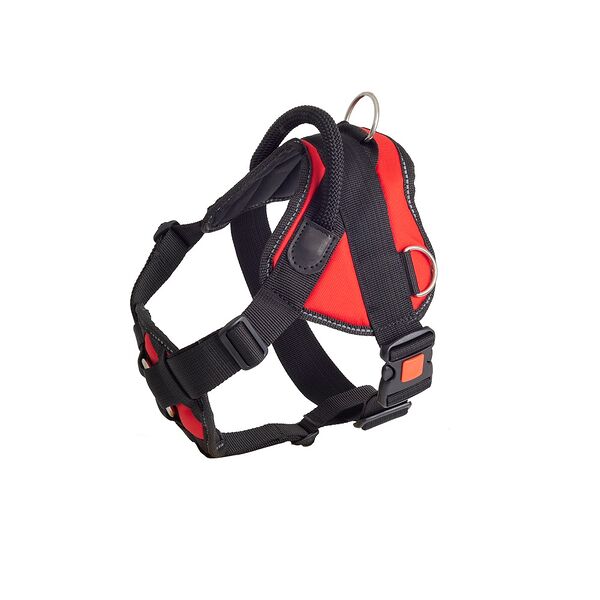 Шлейка нейлоновая с грудью и застежкой-фастексом с блокировкой L (шея: 60-80см, грудь: 80-110см), красная