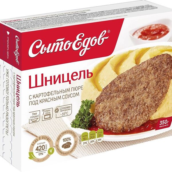 Шницель Сытоедов с картофельным пюре под красным соусом 350 г