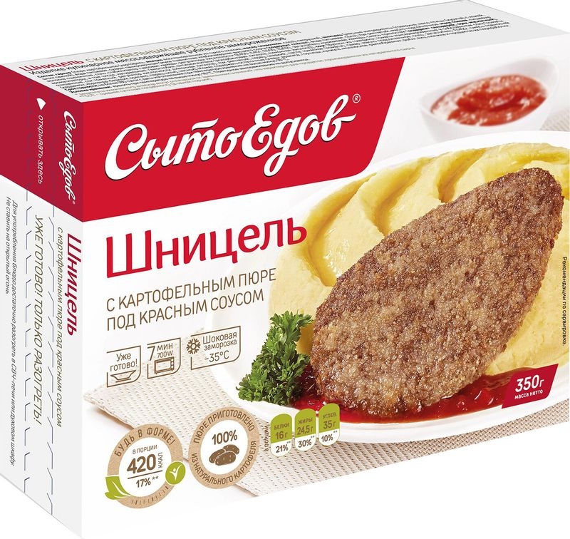 

Шницель Сытоедов с картофельным пюре под красным соусом 350 г