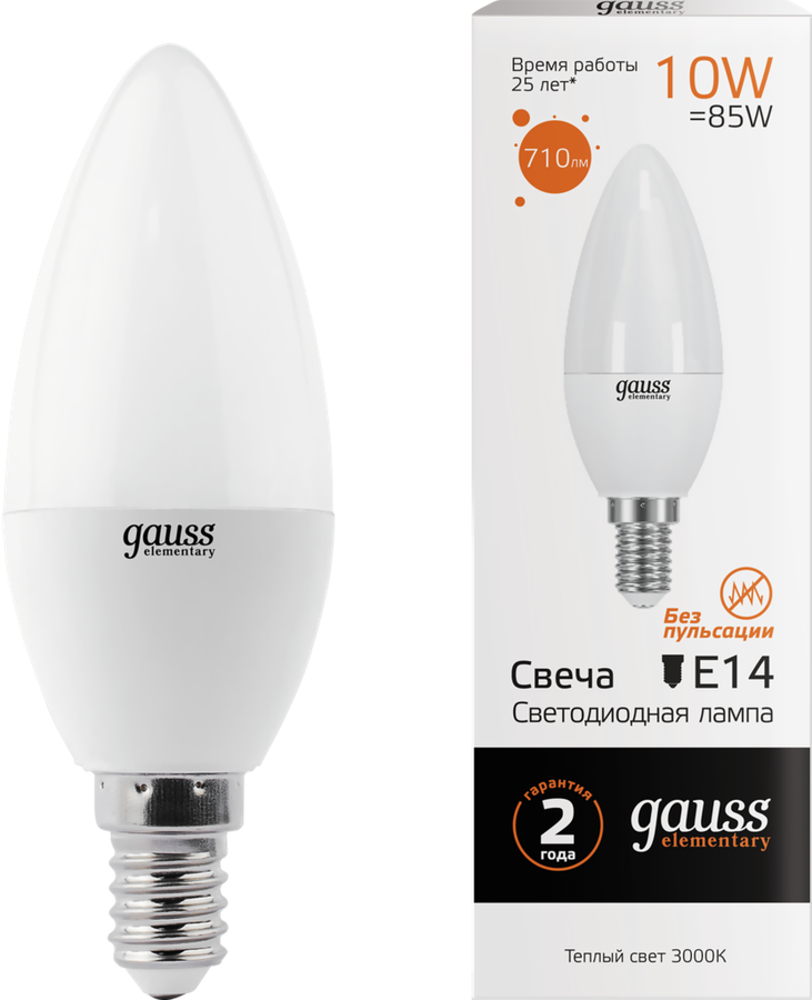 

Лампа Gauss Led Elementary Candle 10W E14 3000K