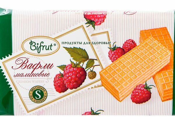 Вафли Bifrut малина на сорбите, 100г
