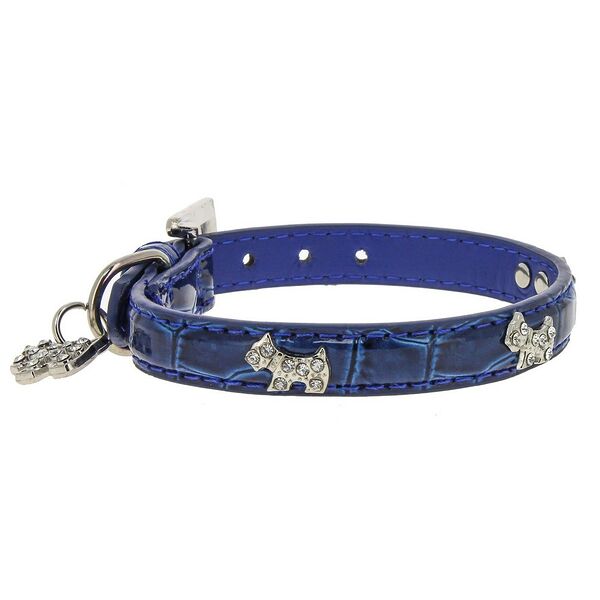 Ошейник для собак КАСКАД  Колибри  змеиная кожа с укр. Собачка  со страз.и кулоном 15ммх35см голубой