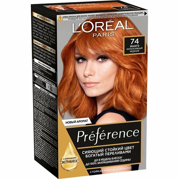 L'Oreal Paris Preference Recital стойкая краска для волос, 74, Манго.