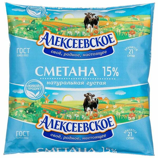 Сметана Алексеевское молоко 15%