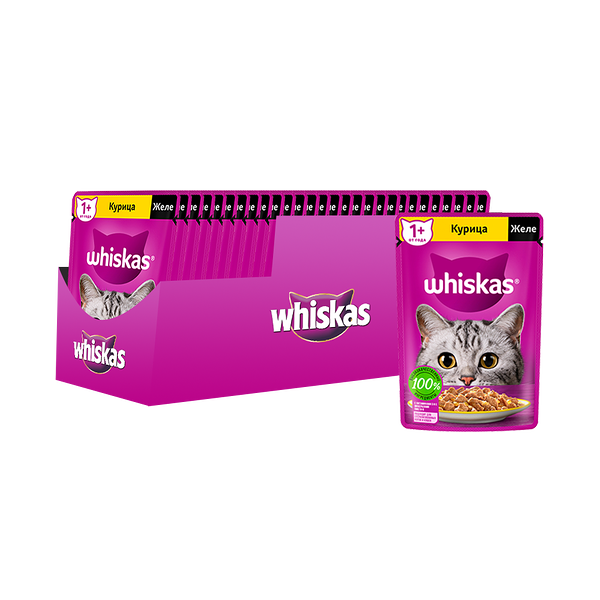 Корм влажный Whiskas желе для взрослых кошек с курицей, 75 г х 28 шт