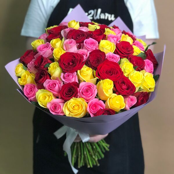 Букет из роз яркий микс 71 шт. (50 см)