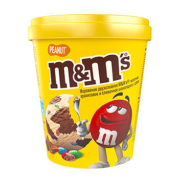 M&M's двухслойное мороженое молочное арахисовое и сливочное шоколадное с драже, ведерко, 295г