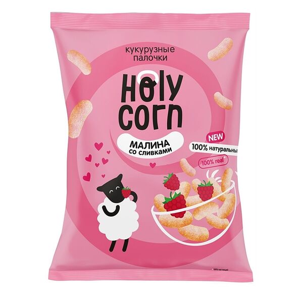 Кукурузные палочки Holy Corn малина со сливками 