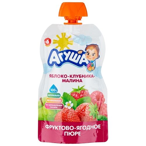 Фруктовое пюре Агуша клубника-малина-яблоко, с 6 месяцев