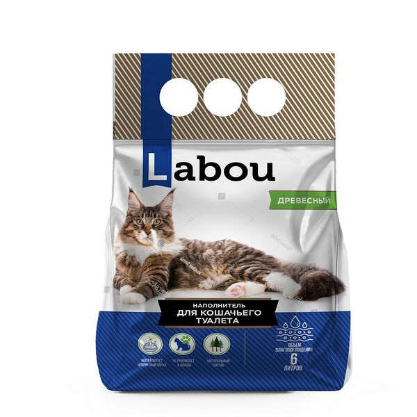 Наполнитель для кошачьего туалета Labou древесный 6 литров 2,5кг